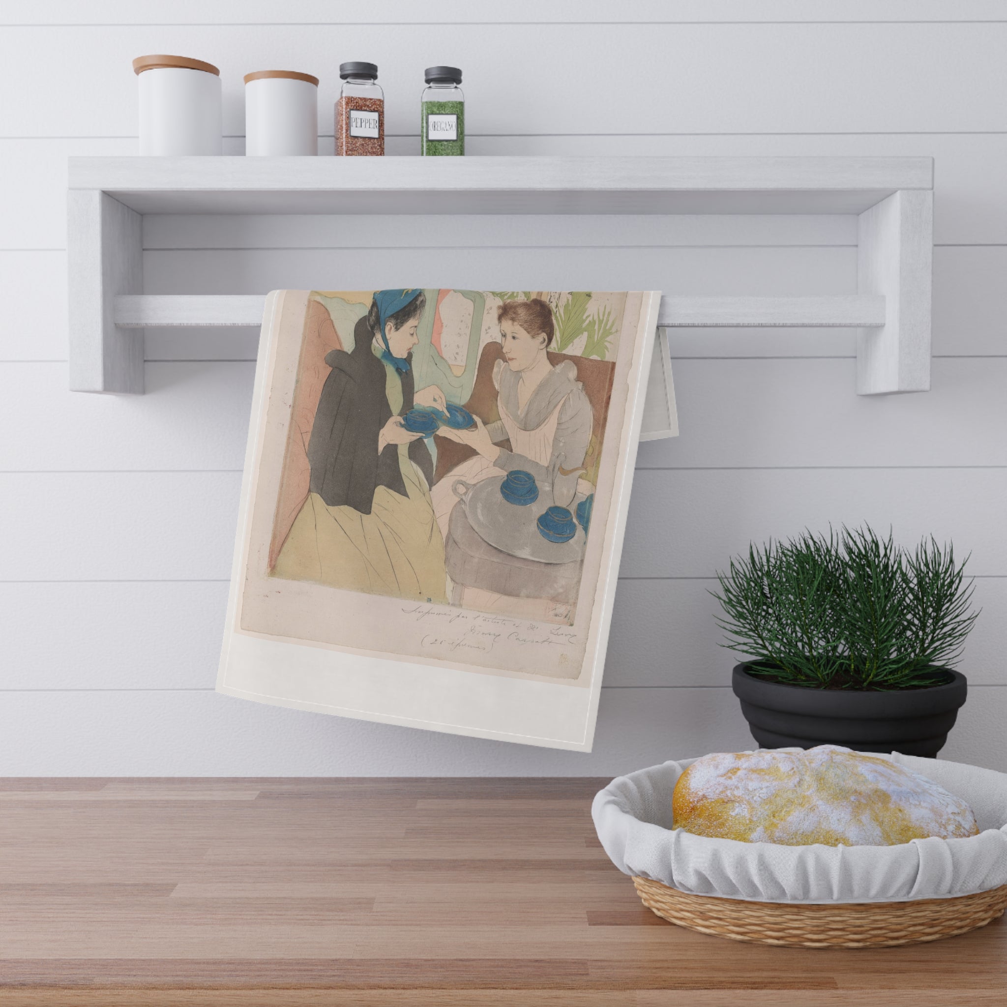 Morning Coffee Muse Tea Towel – Vintage Café Art Kitchen Linen