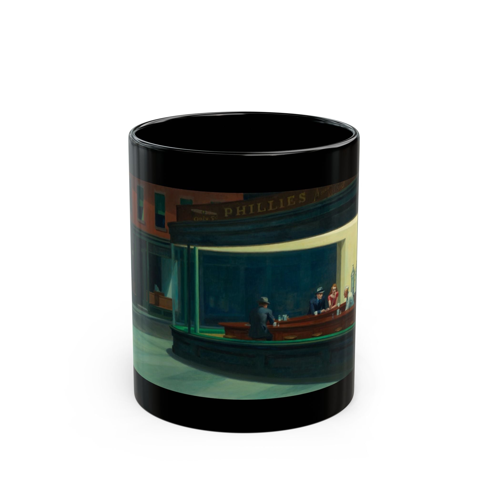 Edward Hopper Café Art Black Ceramic Mug – Vintage American Coffee Cup
